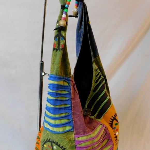 The Collection Royal Printed Patch and Razor Cut Cotton Hobo Bag Peace bag - Picture 4 of 9